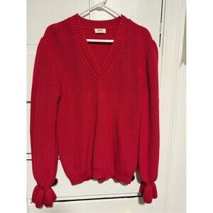 Gilli Red V-Neck Knit Sweater with Tie Cuffs. Size XL